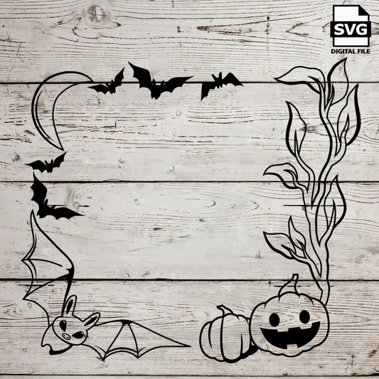 Halloween Square Bat and Pumpkin Frame bundle SVG files perfect for Cricut, Cameo, or Silhouette also for laser engraving Glowforge, horror