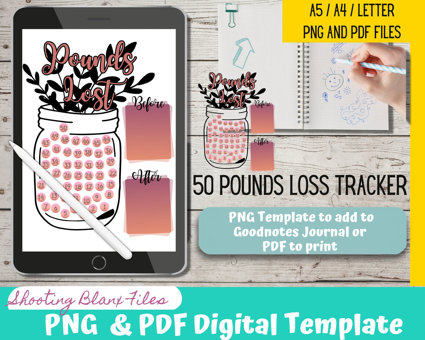 3 Weight Loss Journal Template/ 50 Pound tracker / Weight loss / Bujo /  Journal / Digital template / Journal Page layout
