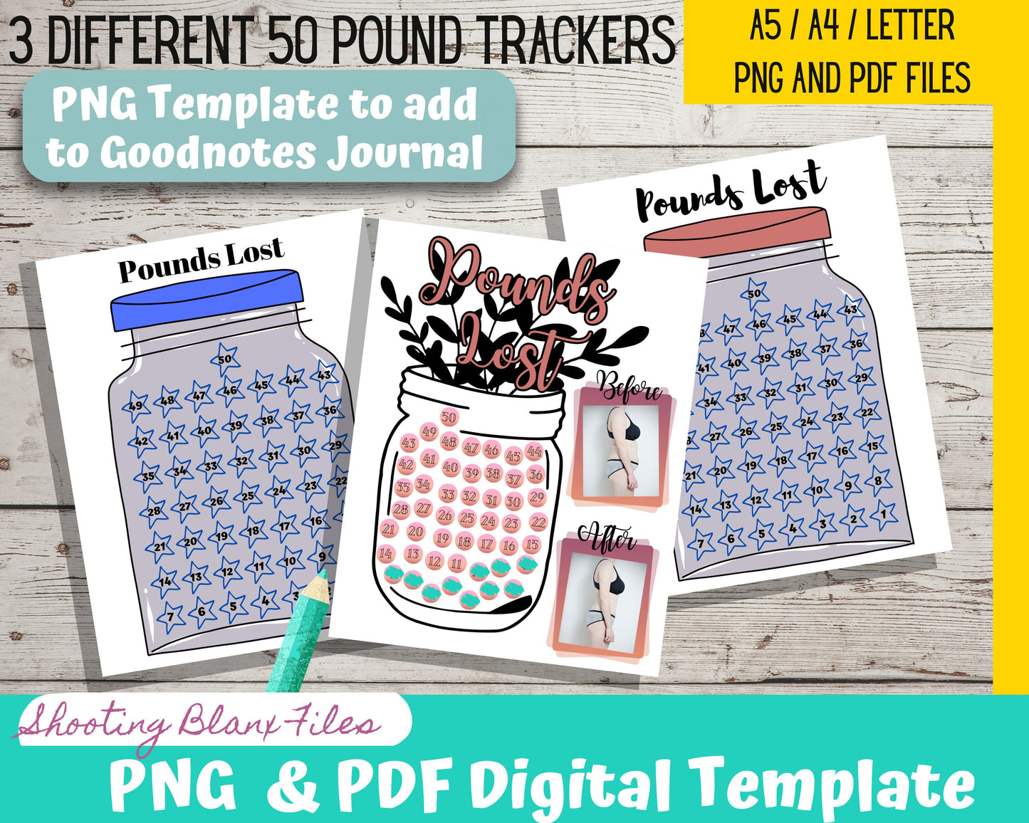 3 Weight Loss Journal Template/ 50 Pound tracker / Weight loss / Bujo /  Journal / Digital template / Journal Page layout