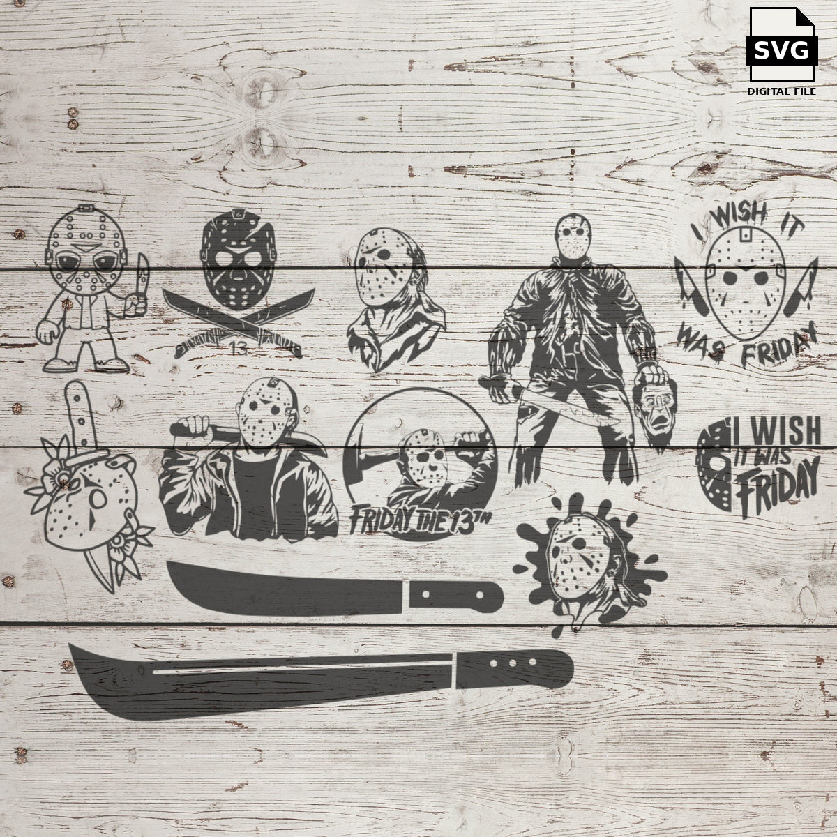 Jason Friday the 13th bundle. SVG digital download preview.