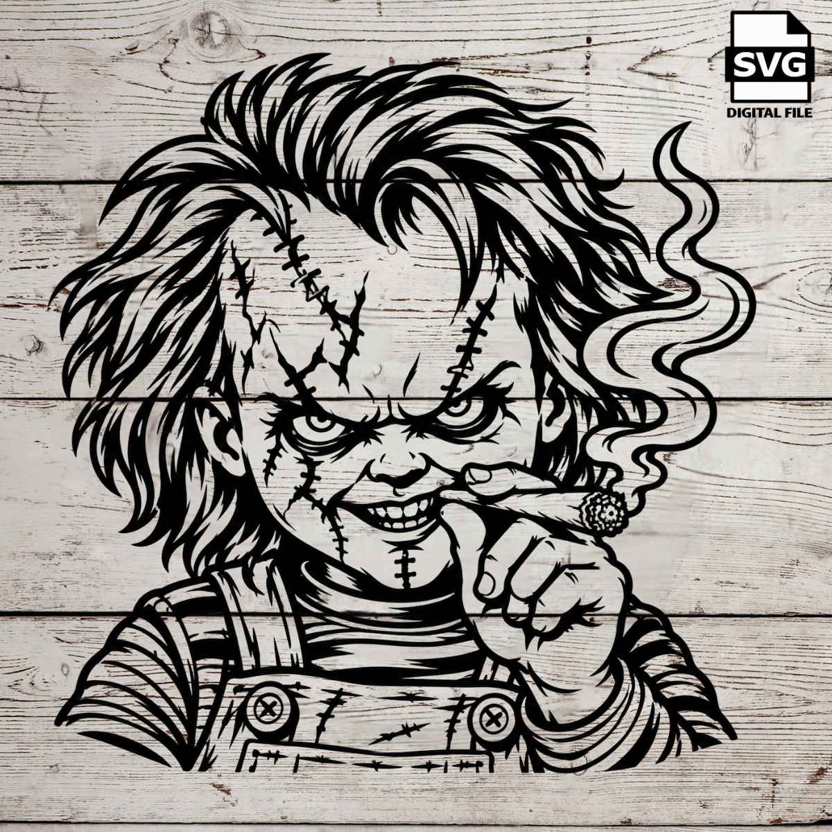 Smoking killer doll horror SVG digital file for Cricut and laser engraving