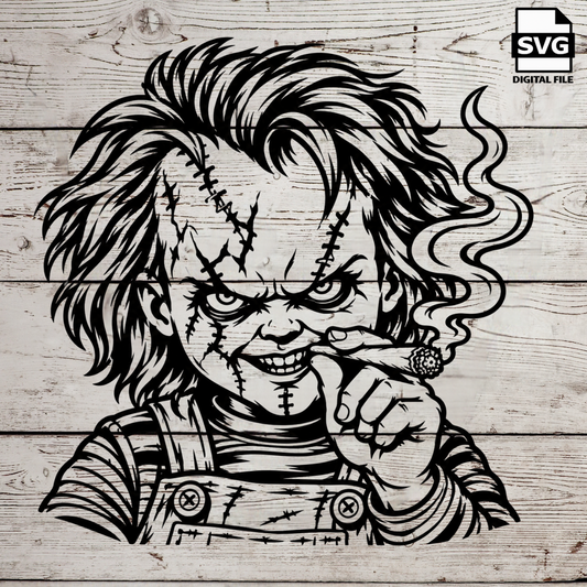 Smoking killer doll horror SVG digital file for Cricut and laser engraving