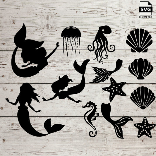 Mermaid under the sea bundle. SVG digital download preview.