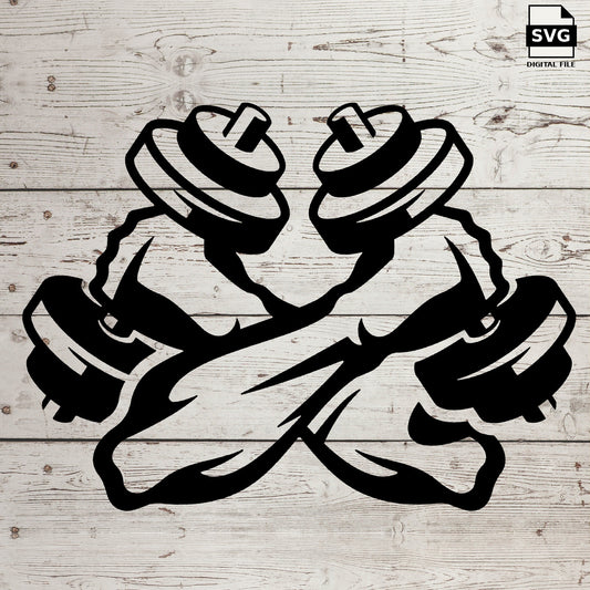 Muscular arms dumbbell. SVG digital download preview.