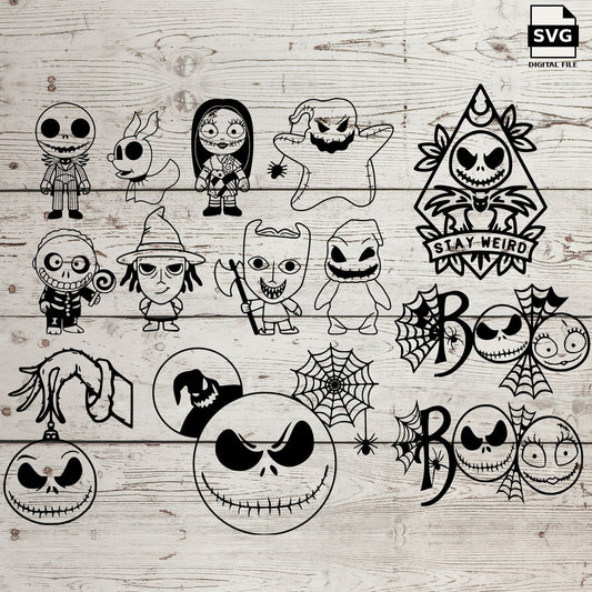 Nightmare Before Christmas character and quote designs. SVG digital download preview.