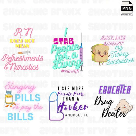 Nurse sublimation six designs. PNG digital download preview.