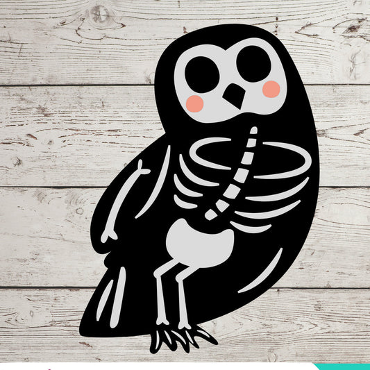 Owl skeleton SVG design cropped from the original artwork for a square digital file preview.