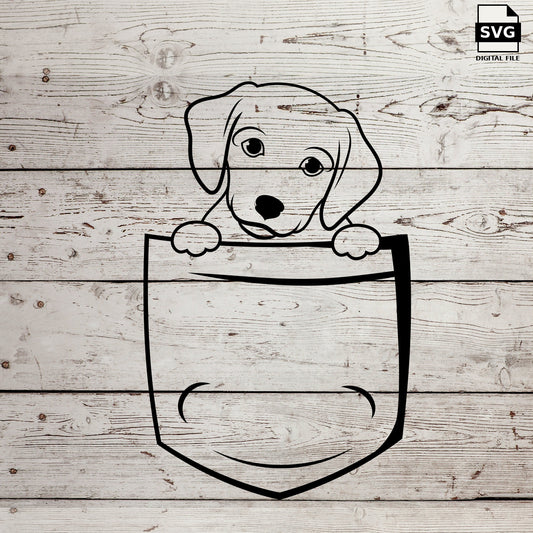 Puppy peeking out of a shirt pocket. SVG digital download preview.