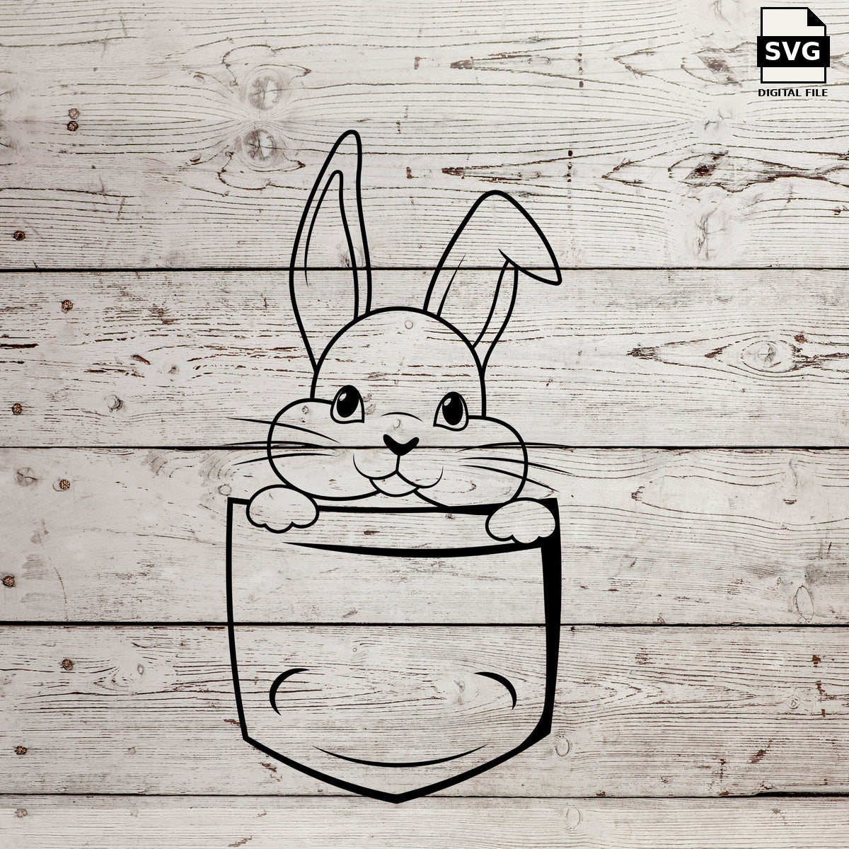 Rabbit peeking out of a shirt pocket. SVG digital download preview.