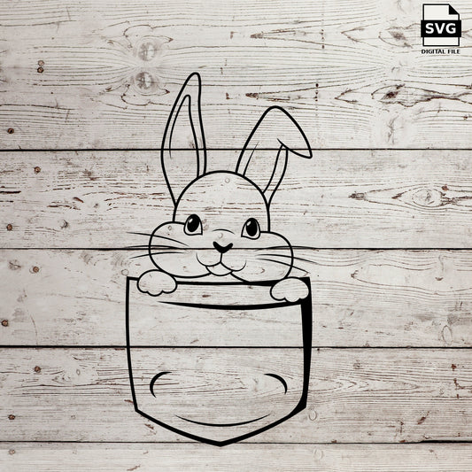 Rabbit peeking out of a shirt pocket. SVG digital download preview.