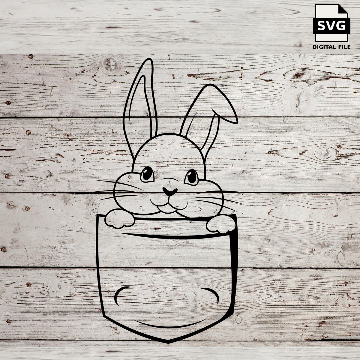 Rabbit peeking out of a shirt pocket. SVG digital download preview.