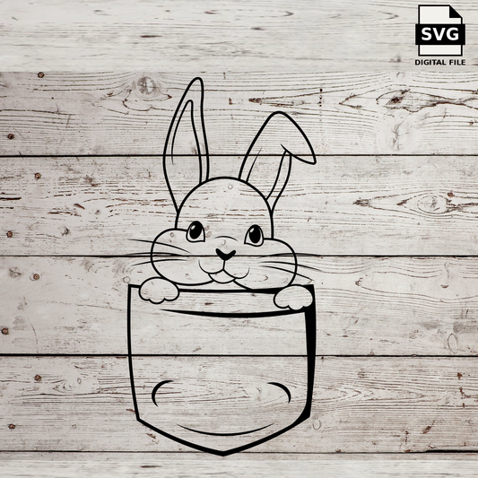 Rabbit peeking out of a shirt pocket. SVG digital download preview.