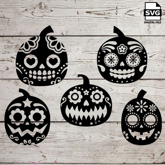 Pumpkin Sugar Skull Bundle  SVG file for Cricut - laser engraving Glowforge, Scary, Halloween, Minimalistic, Halloween