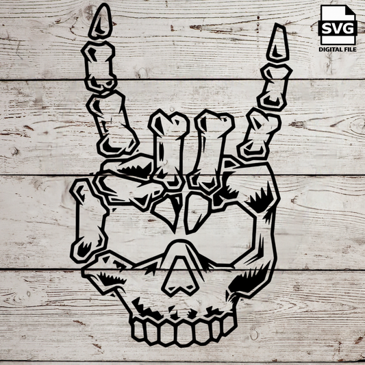 Rock on Skeleton SVG file for Cricut - laser Glowforge, Scary, Minimalistic, Halloween, Classic, Scary movies, Witch, Rock n Roll