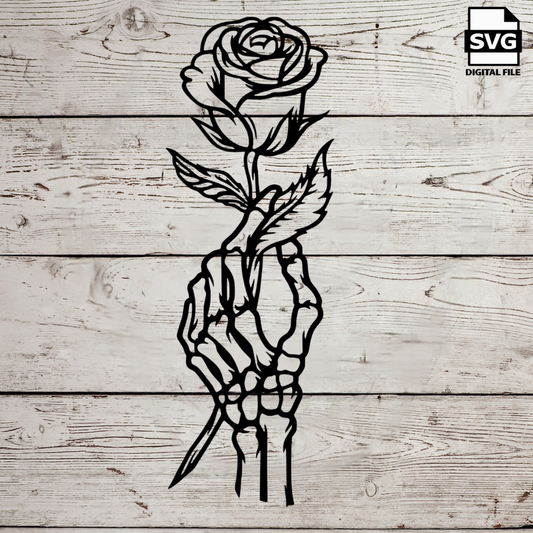 Skeleton hand and Rose SVG file for Cricut - laser engraving Glowforge, Scary, Halloween, Minimalistic, Halloween, Skull