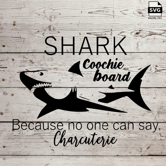 Shark illustration with a funny charcuterie-board pun. SVG digital download preview.