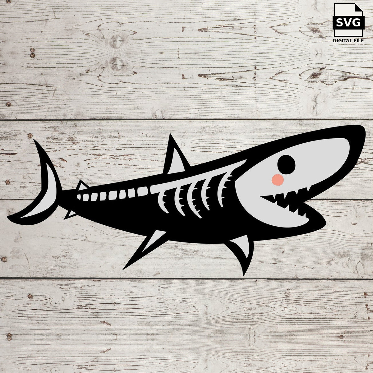 Cartoon shark skeleton. SVG digital download preview.
