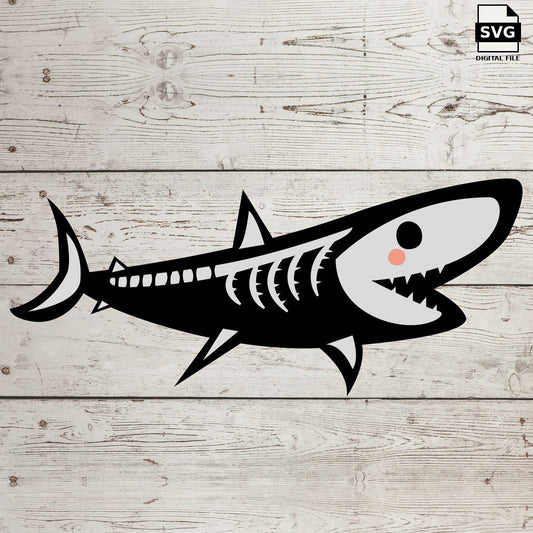 Cartoon shark skeleton. SVG digital download preview.