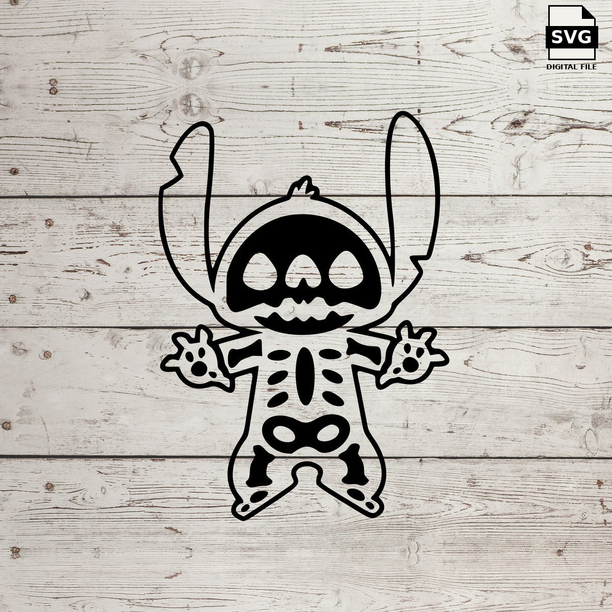 Stitch skeleton with raised arms. SVG digital download preview.
