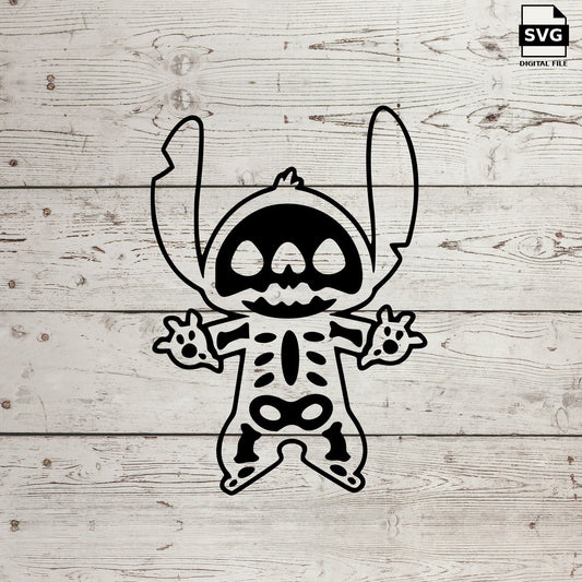 Stitch skeleton with raised arms. SVG digital download preview.