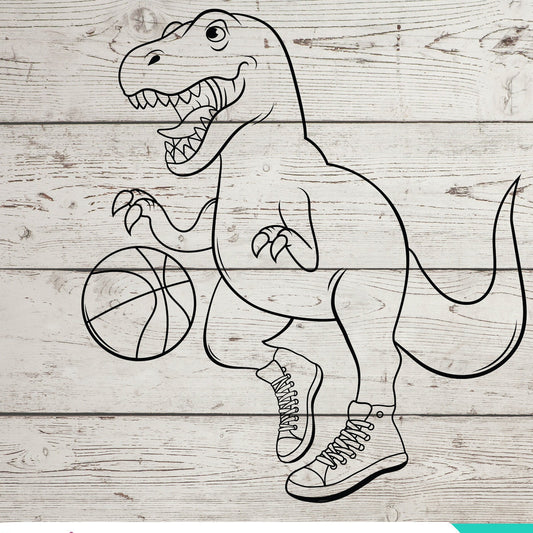 T-Rex basketball SVG design cropped from the original artwork for a square digital file preview.
