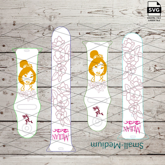 Warrior princess watch band engraving designs shown on watch-band templates. SVG laser digital download preview.