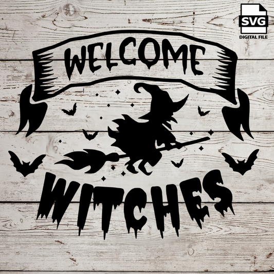 Welcome Witches SVG file for Cricut - laser engraving Glowforge, Scary, Halloween, Minimalistic, Halloween, Horror, phrase, saying