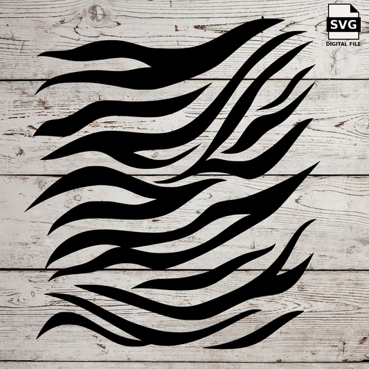 Black zebra stripe pattern on a wood background. SVG digital download preview.