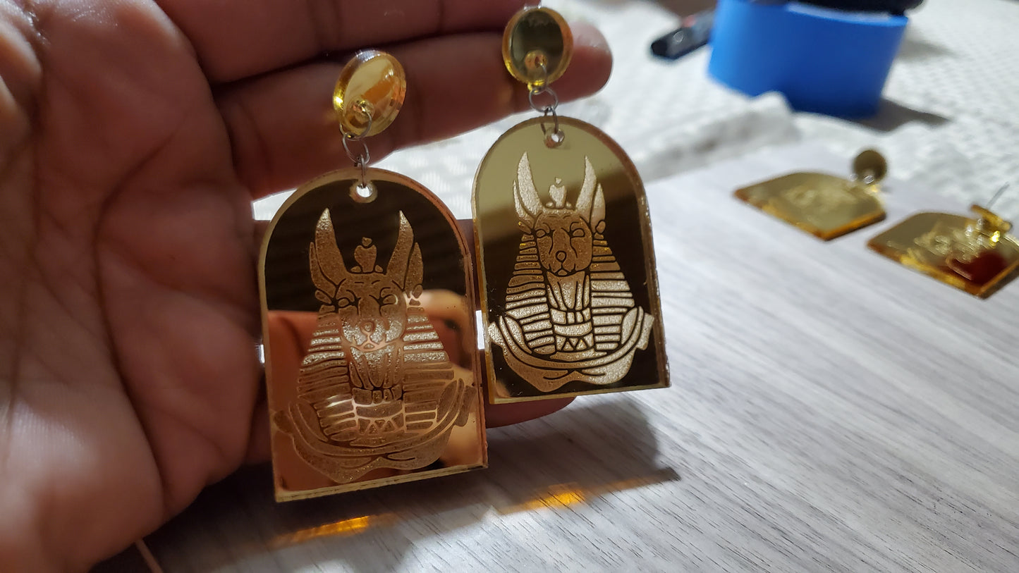 Egyptian Themed Mirror arch earrings