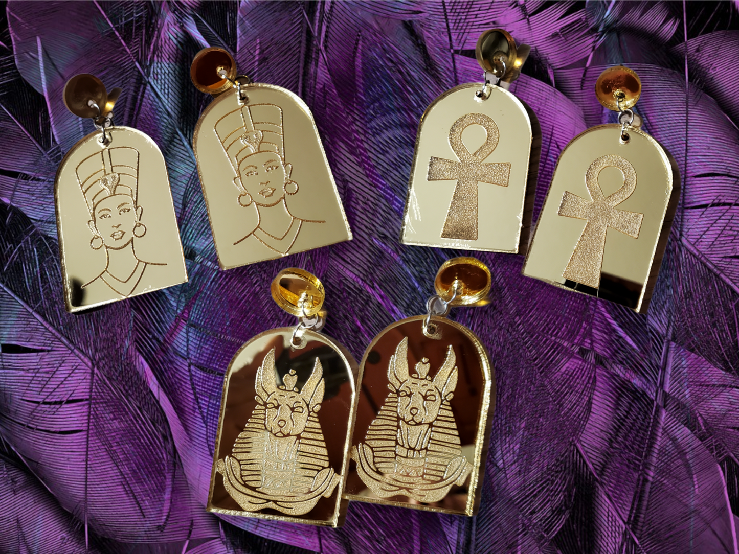 Egyptian Themed Mirror arch earrings