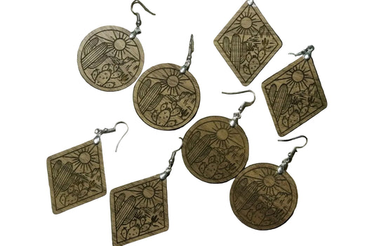 Desert Wood Engraved Earrings