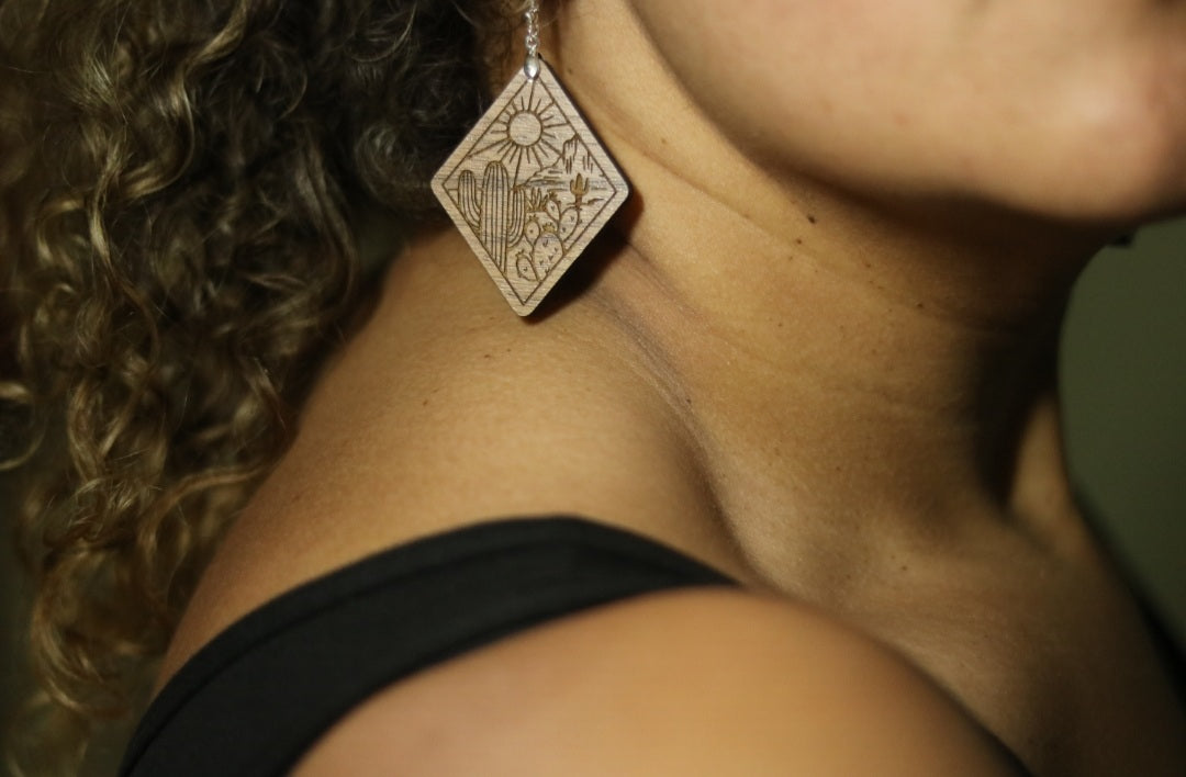 Desert Wood Engraved Earrings