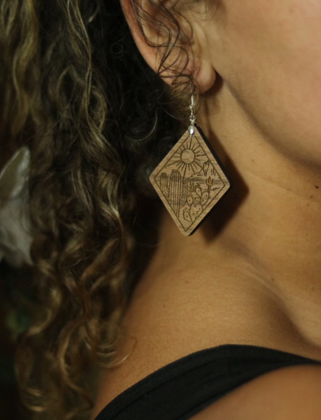 Desert Wood Engraved Earrings