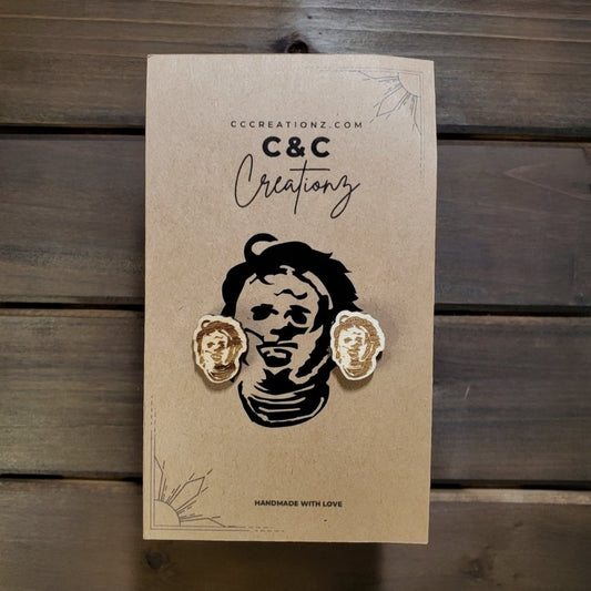 Leather Face Wood Horror Earrings