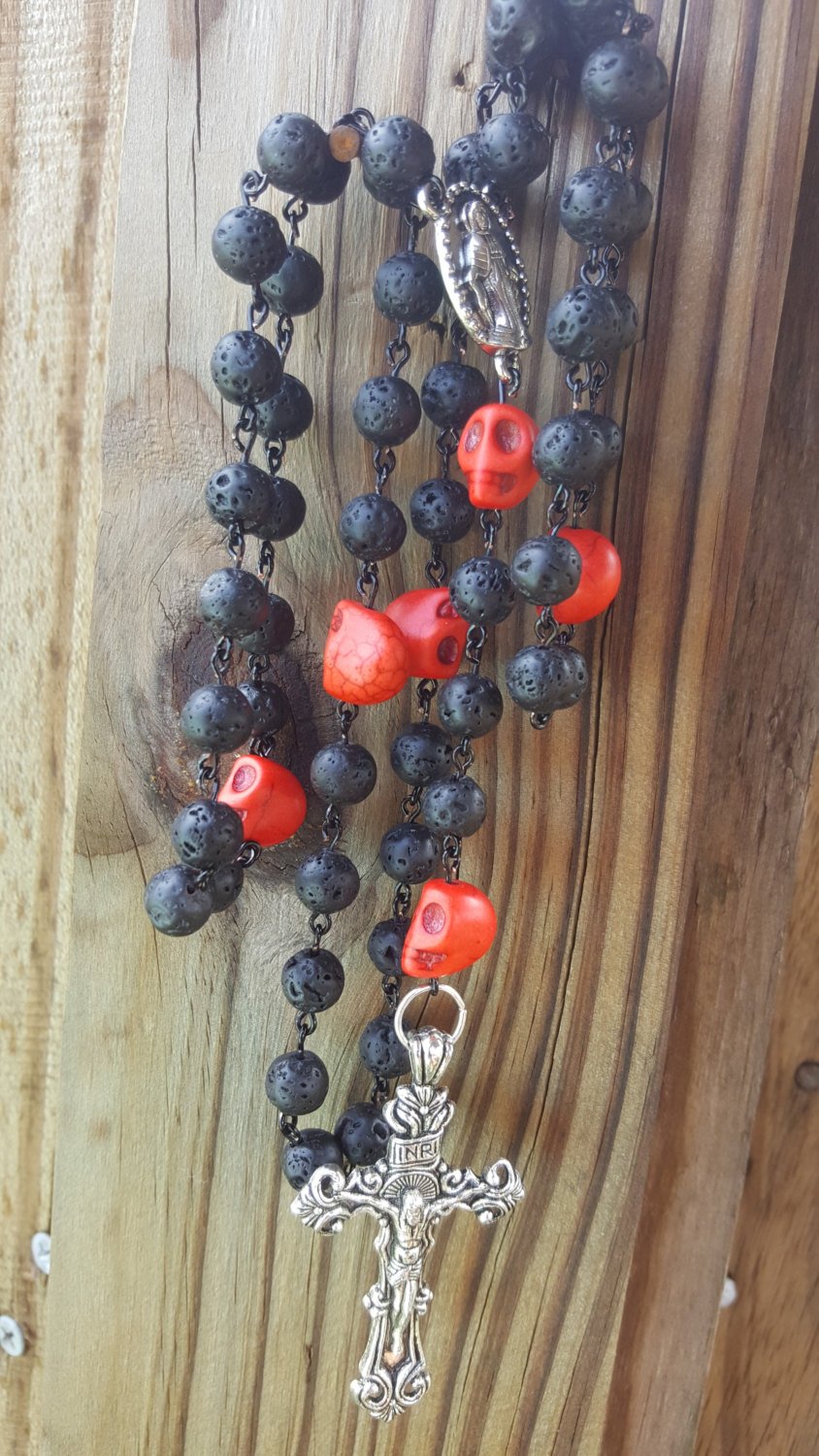 Memento Mori Skull Rosary wire wrapped necklace - CCCreationz