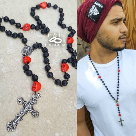 Memento Mori Skull Rosary wire wrapped necklace - CCCreationz