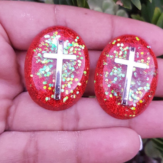 Have Faith Cross Resin Earrings (red glitter) - CCCreationz