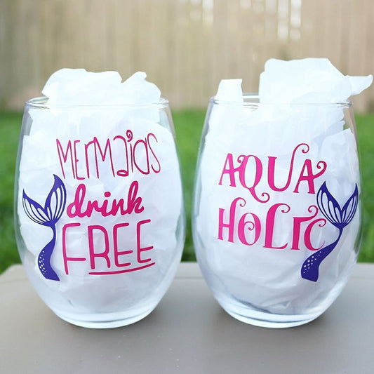 Mermaid Wine Glasses / Stemless wine glasses / little mermaid - CCCreationz