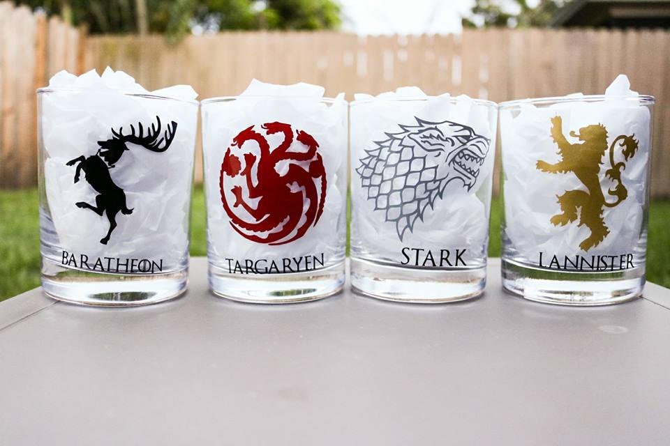 Game of Thrones Rocks Glass set, Stark, Lannister, Targaryen, Baratheon, Game of Thrones Gift - CCCreationz