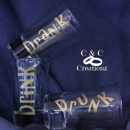Drink / Drank / Drunk / Shot glasses / custom shot glasses / shot glass set , funny shot glass - CCCreationz