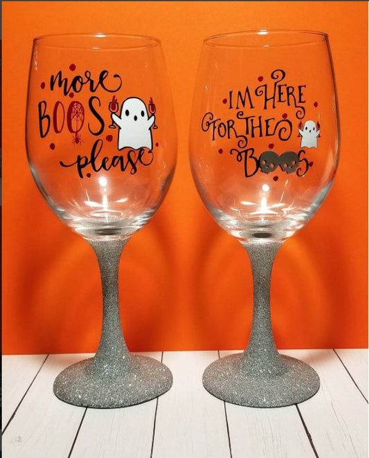 Halloween Glitter Wine Glasses / Booze / Boo's - CCCreationz