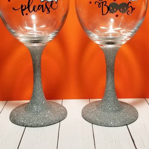 Halloween Glitter Wine Glasses / Booze / Boo's - CCCreationz