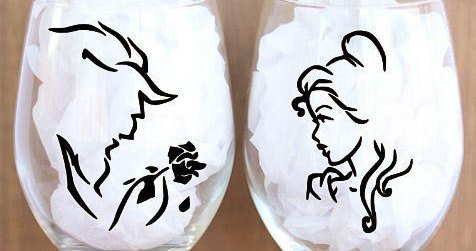 Beauty and the Beast, Disney wine glass, Wine glass set, Glitter wine glass, Couple glasses, Disney Princess, Gift for her,Mother's Day Gift - CCCreationz