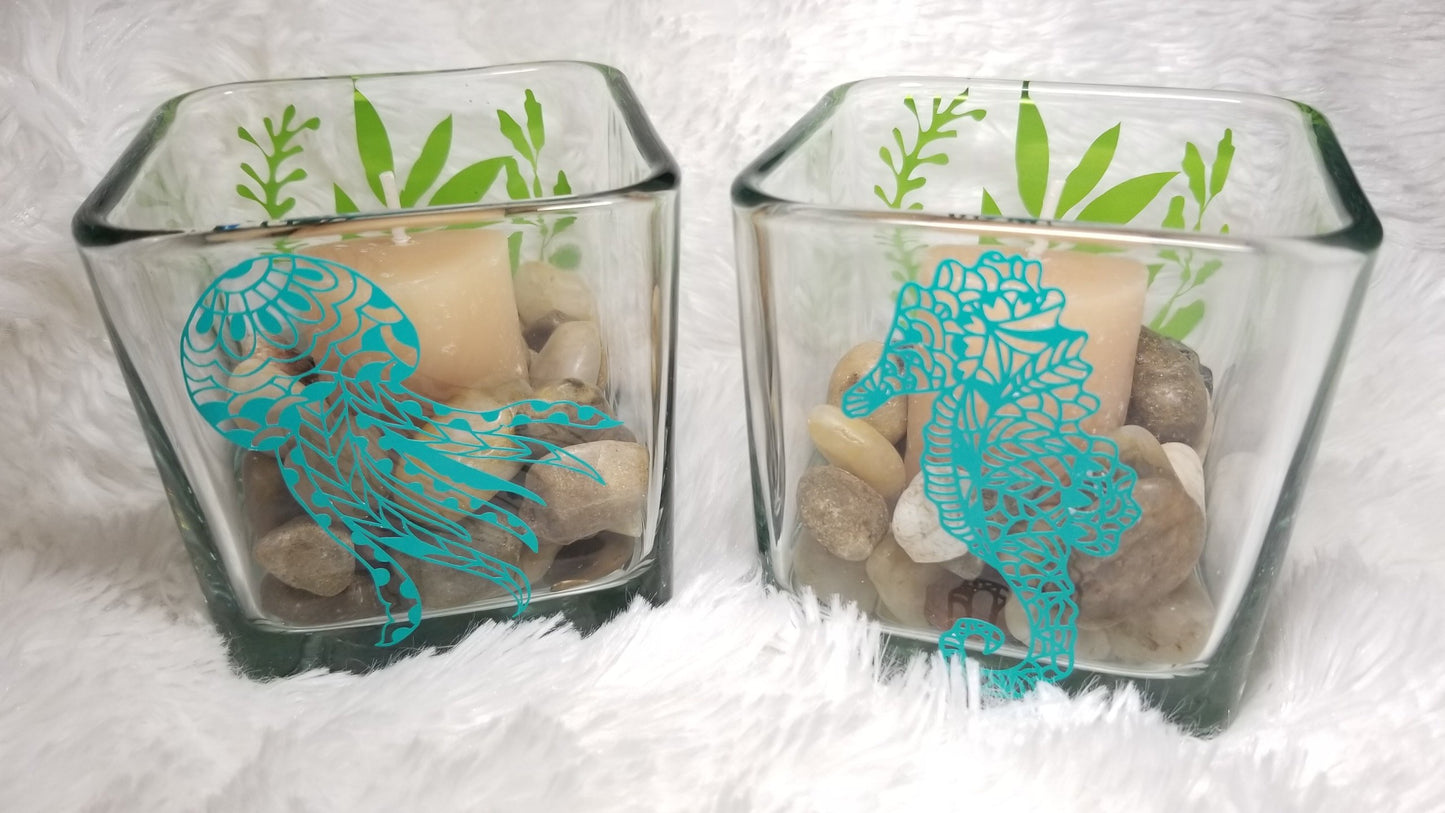 Sea Horse Candle Holder-Square, Octopus Candle, Under the Sea, Candle, beach theme decor - CCCreationz