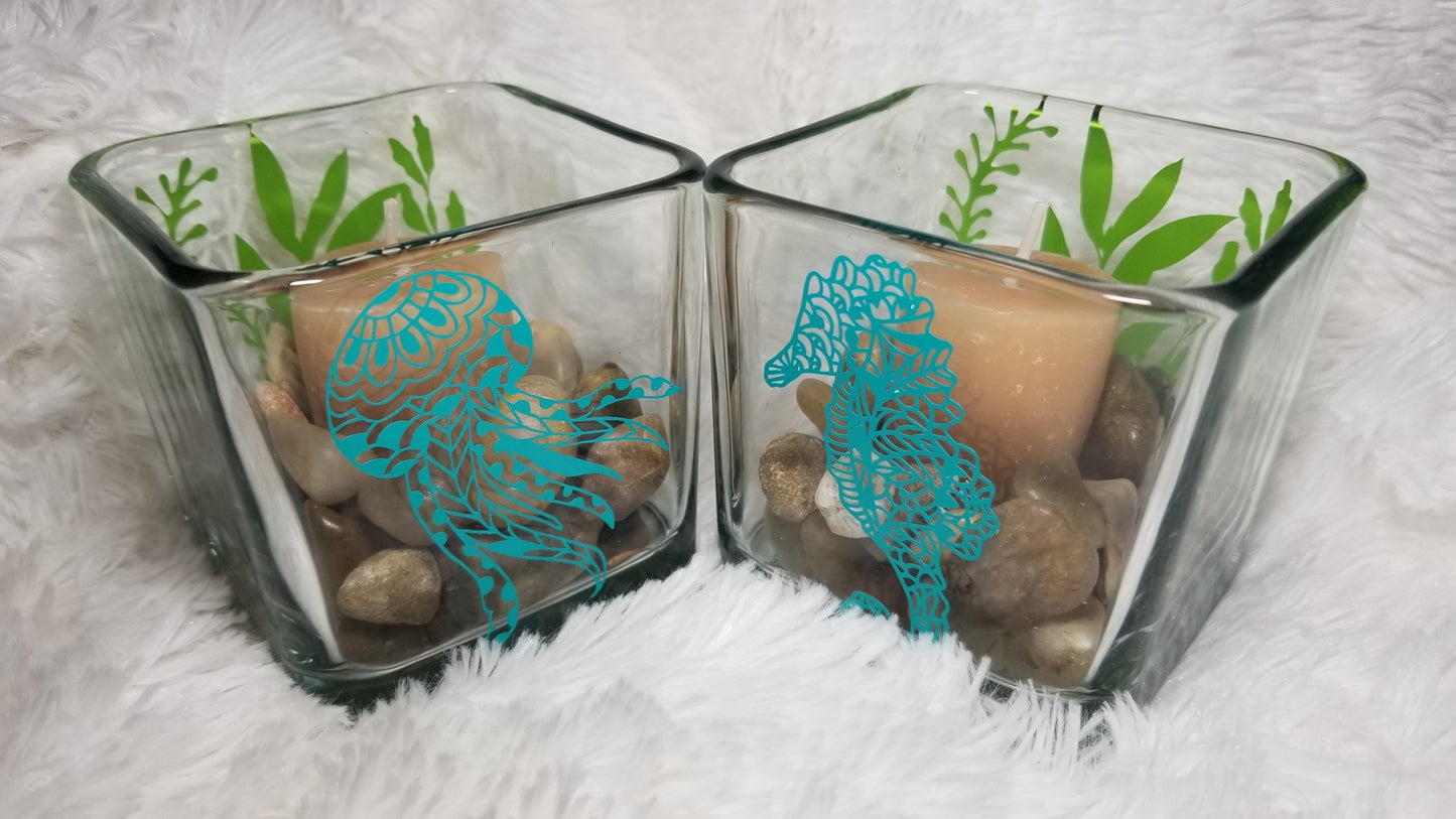 Sea Horse Candle Holder-Square, Octopus Candle, Under the Sea, Candle, beach theme decor - CCCreationz