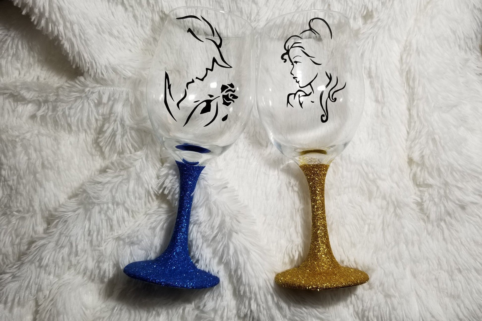 Disney character glitter wine glasses