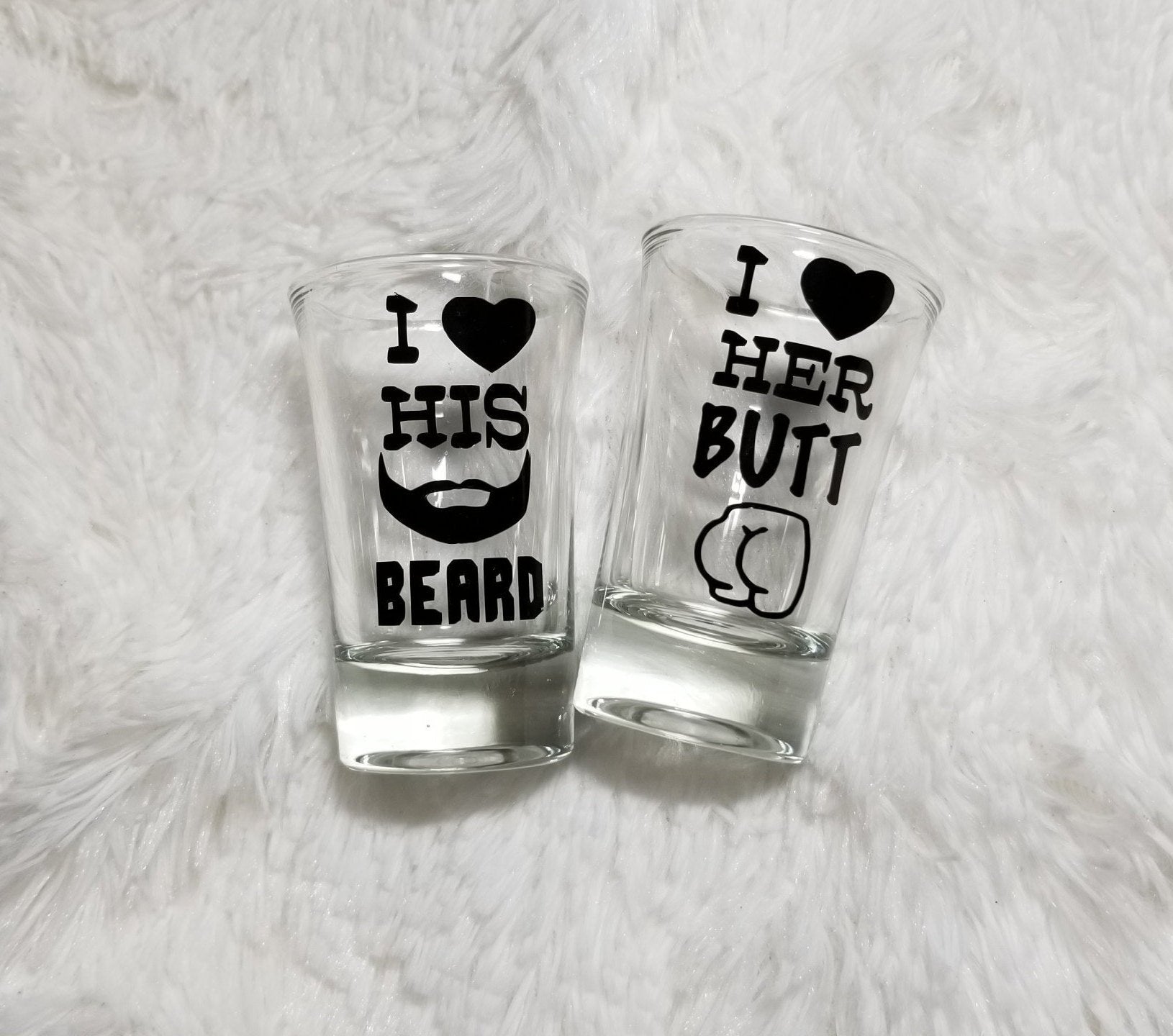 Beard lover, Butt Lover, couple gift, I love his beard, I love her butt, Custom shot glass, - CCCreationz