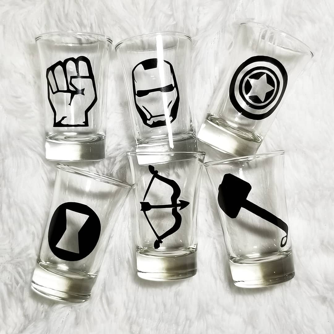 Marvel Set, Bar Glass Set, Iron man, Thor, Hulk, Captain America, Hawk, Black Widow, Super Hero - CCCreationz
