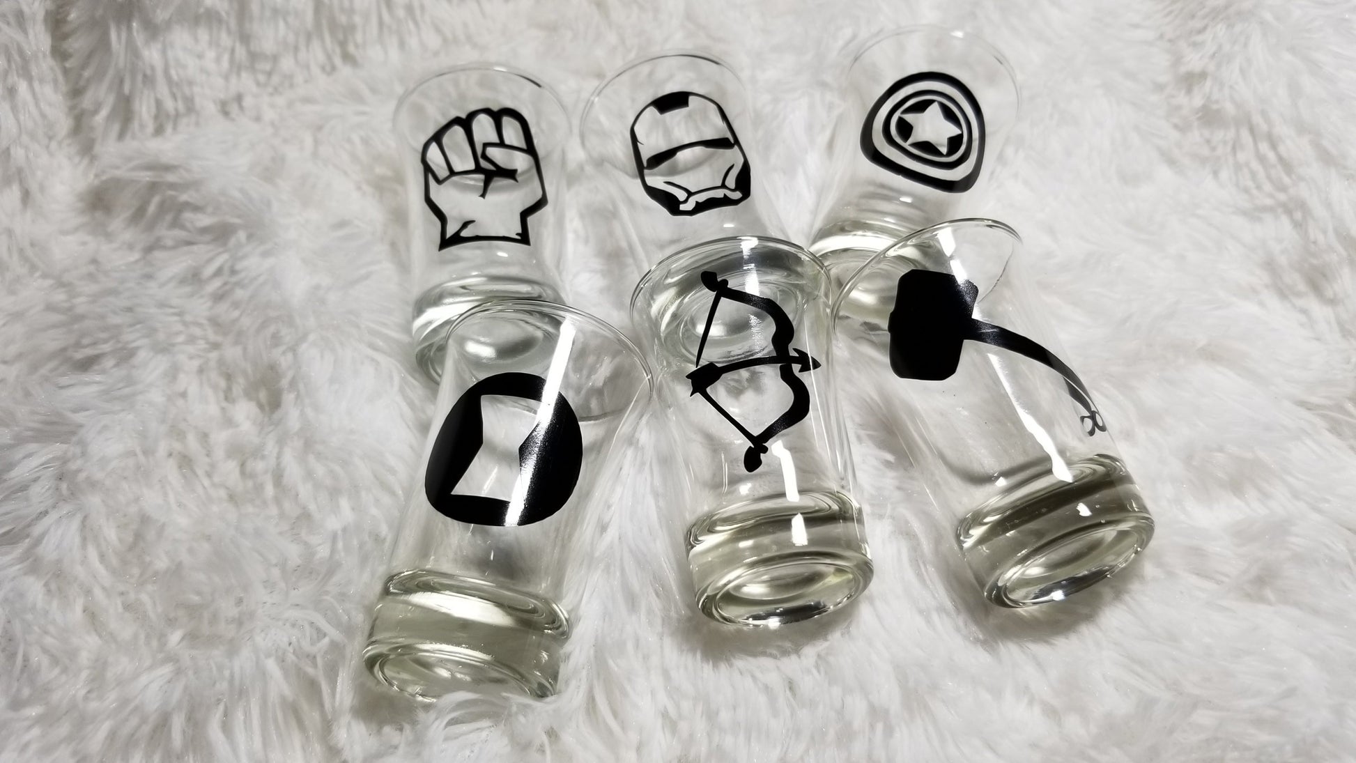Marvel Set, Bar Glass Set, Iron man, Thor, Hulk, Captain America, Hawk, Black Widow, Super Hero - CCCreationz