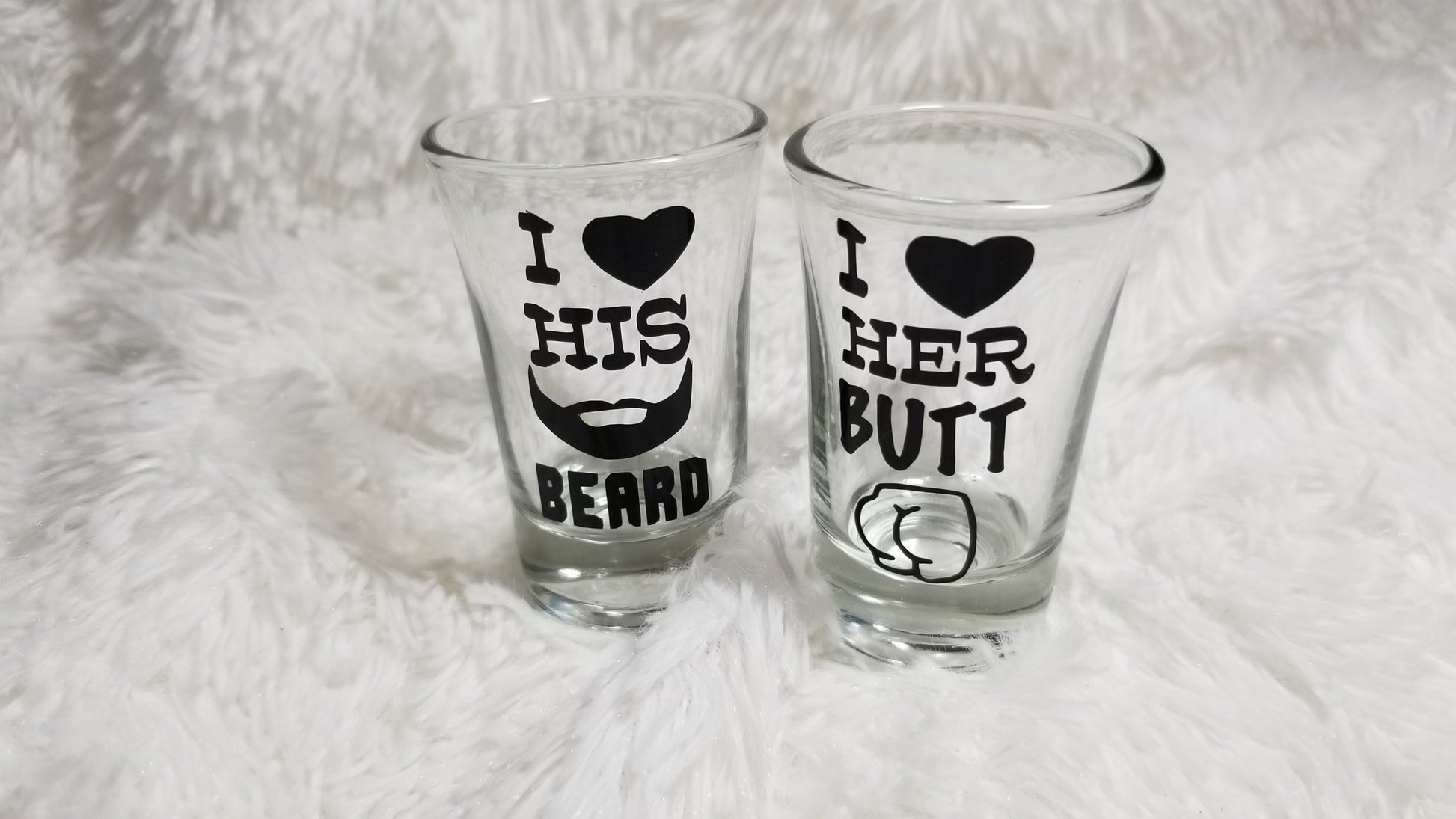 Beard lover, Butt Lover, couple gift, I love his beard, I love her butt, Custom shot glass, - CCCreationz